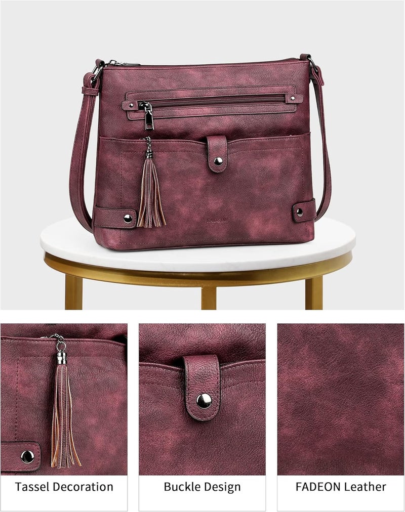 FADEON Large Crossbody Purses for Women Crossbody Bag, Designer Leather Cross Body Purses Multi Pocket Shoulder Bag - Image 5